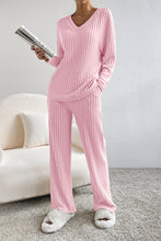 Load image into Gallery viewer, Khaki Ribbed Knit V Neck Slouchy Two-piece Outfit
