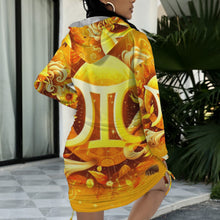 Load image into Gallery viewer, Design 55 Gemini long sleeve hooded drawstring dress

