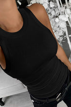 Load image into Gallery viewer, Blue Solid Round Neck Ribbed Tank Top
