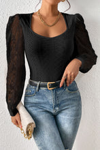 Load image into Gallery viewer, White Frenchy Contrast Lace Bishop Sleeve Bodysuit

