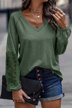 Load image into Gallery viewer, Green Crochet Lace Patch Raglan Sleeve Top
