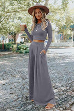 Load image into Gallery viewer, Solid Color Ribbed Crop Top Long Pants Set

