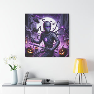 Ninja Halloween Wall Art, Frightening Home Decor, Glow-in-the-Dark Canvas