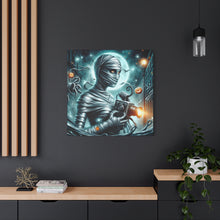 Load image into Gallery viewer, Spooky Mummy Canvas Art, Halloween Home Decor, Unique Wall Art, Horror Theme Decoration, Ghostly Photography Print
