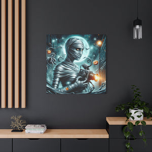 Spooky Mummy Canvas Art, Halloween Home Decor, Unique Wall Art, Horror Theme Decoration, Ghostly Photography Print