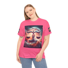 Load image into Gallery viewer, Cosmic Libra Justice Tee, Celestial Balance Shirt, Astrology Themed T-Shirt, Gift for Science Lovers, Unisex Heavy Cotton Tee
