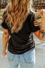 Load image into Gallery viewer, Black Sequin Pumpkin Face Halloween T Shirt
