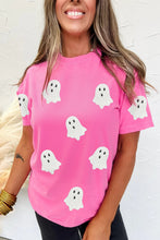 Load image into Gallery viewer, Black Sequin Halloween Ghost Patched Casual T Shirt
