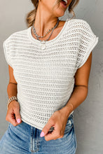 Load image into Gallery viewer, White Hollow Out Knit Cap Sleeve Top
