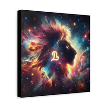 Load image into Gallery viewer, Cosmic Lion Art Canvas Print, Zodiac Wall Art, Leo Decor, Celestial Home Decor, Astrology Gift, Vibrant Galaxy Art
