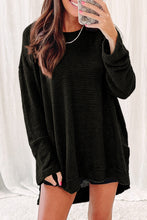 Load image into Gallery viewer, Black Waffle Knit High Slits Oversized Top
