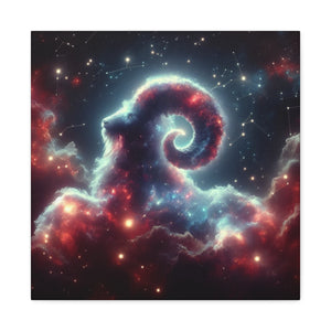 Celestial Ram Canvas Print, Astronomical Art for Home Decor, Unique Gift for Astrology Lovers, Cosmic Wall Art, Stretched Canvas