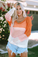 Load image into Gallery viewer, Multicolor Color Block Eyelet Long Sleeve Twisted Back Knit Top
