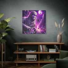 Load image into Gallery viewer, Purple Horror Mummy Canvas Art, Spooky Home Decor, Halloween Wall Art, Horror Movie Print, Gothic Wall Hanging
