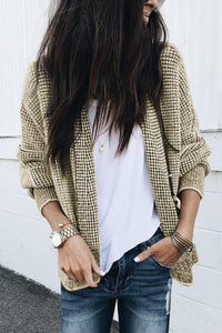 Peach Blossom Plaid Contrast Trim Open Front Cardigan
