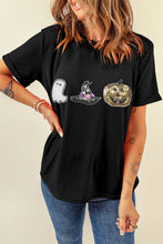 Load image into Gallery viewer, Black Halloween Sequin Pattern Patched Crewneck Tee
