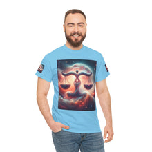 Load image into Gallery viewer, Cosmic Libra Justice Tee, Celestial Balance Shirt, Astrology Themed T-Shirt, Gift for Science Lovers, Unisex Heavy Cotton Tee
