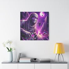 Load image into Gallery viewer, Purple Horror Mummy Canvas Art, Spooky Home Decor, Halloween Wall Art, Horror Movie Print, Gothic Wall Hanging
