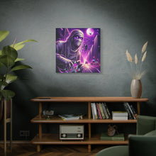 Load image into Gallery viewer, Purple Horror Mummy Canvas Art, Spooky Home Decor, Halloween Wall Art, Horror Movie Print, Gothic Wall Hanging
