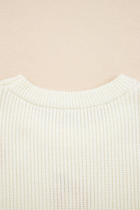 Beige Pumpkin Embroidered Ribbed Thanksgiving Halloween Holiday Sweater