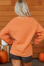 Load image into Gallery viewer, Orange Twisted Ribbed Texture Halloween Ghost Sequin Patched Sweatshirt
