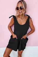 Load image into Gallery viewer, Blue Textured Knotted Straps High Waist Wide Leg Romper
