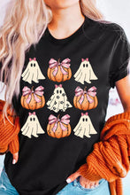 Load image into Gallery viewer, Black Bowknot Ghost Pumpkin Graphic Halloween T Shirt
