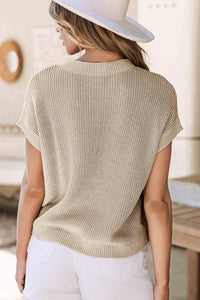 Pale Khaki Patch Pocket Short Sleeve Sweater