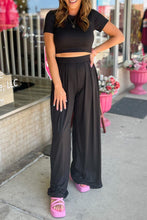 Load image into Gallery viewer, Black Slim Fit Crop Top and Pleated Wide Leg Pants Set
