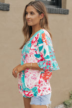 Load image into Gallery viewer, Multicolor Leopard Floral Mixed Print Ruffle Sleeve Surplice Blouse
