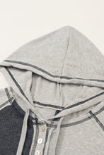 Load image into Gallery viewer, Gray Colorblock Seamed Ribbed Henley Hoodie
