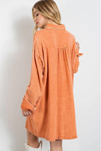 Load image into Gallery viewer, Orange Crinkled Dual Chest Pocket Oversized Shirt Dress
