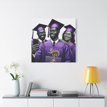 Load image into Gallery viewer, Graduation Celebration Canvas Print, Wall Art for Graduates, Purple Graduation Gift, College Commencement Decor, Customizable Canvas
