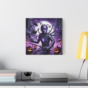 Ninja Halloween Wall Art, Frightening Home Decor, Glow-in-the-Dark Canvas