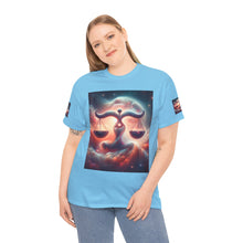 Load image into Gallery viewer, Cosmic Libra Justice Tee, Celestial Balance Shirt, Astrology Themed T-Shirt, Gift for Science Lovers, Unisex Heavy Cotton Tee

