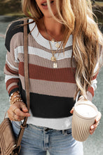Load image into Gallery viewer, Taupe Classic Round Neck Colorblock Knit Sweater

