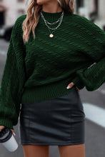 Load image into Gallery viewer, Gray Mock Neck Lantern Sleeve Cable Knit Sweater
