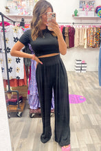 Load image into Gallery viewer, Black Slim Fit Crop Top and Pleated Wide Leg Pants Set
