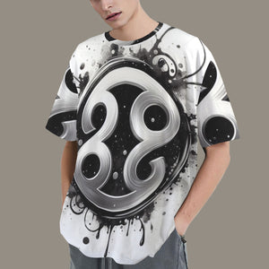 Cancer Round Neck Loose T-Shirt (Inky Splatter)