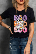 Load image into Gallery viewer, Black BOO Floral Ghost Print Crew Neck Halloween T Shirt
