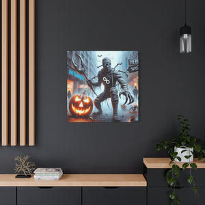 Halloween Canvas Art, Spooky Decor for Fall Celebrations, Mummy with Pumpkins, Cozy Wall Art, Haunted House Vibes