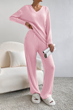 Load image into Gallery viewer, Khaki Ribbed Knit V Neck Slouchy Two-piece Outfit

