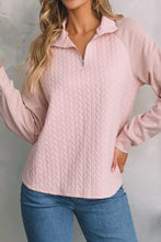 Load image into Gallery viewer, Pale Chestnut Textured Quarter Zip Raglan Sleeve Sweatshirt
