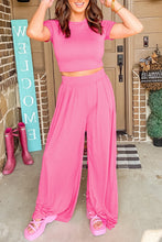 Load image into Gallery viewer, Black Slim Fit Crop Top and Pleated Wide Leg Pants Set
