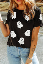 Load image into Gallery viewer, Black Sequin Halloween Ghost Patched Casual T Shirt
