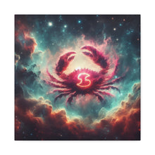 Load image into Gallery viewer, Galactic Crab Canvas Art Print, Home Decor, Zodiac Wall Art, Astrology Gift, Cosmic Crab Decor
