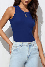 Load image into Gallery viewer, Blue Solid Round Neck Ribbed Tank Top
