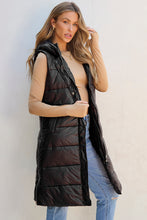 Load image into Gallery viewer, Dark Grey Hooded Long Quilted Vest Coat
