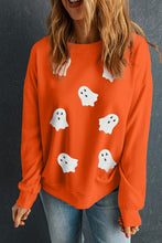 Load image into Gallery viewer, Orange Sequin Halloween Ghost Patched Drop Shoulder Sweatshirt
