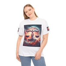 Load image into Gallery viewer, Cosmic Libra Justice Tee, Celestial Balance Shirt, Astrology Themed T-Shirt, Gift for Science Lovers, Unisex Heavy Cotton Tee
